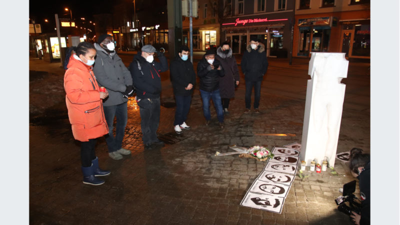 Gedenken zum 1. Jahrestag des rassistischen Anschlags in Hanau, 2021.
