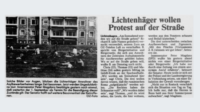 o.A.: Lichtenhäger wollen Protest auf der Straße, in: Ostsee Zeitung (21.08.1992), S.9.